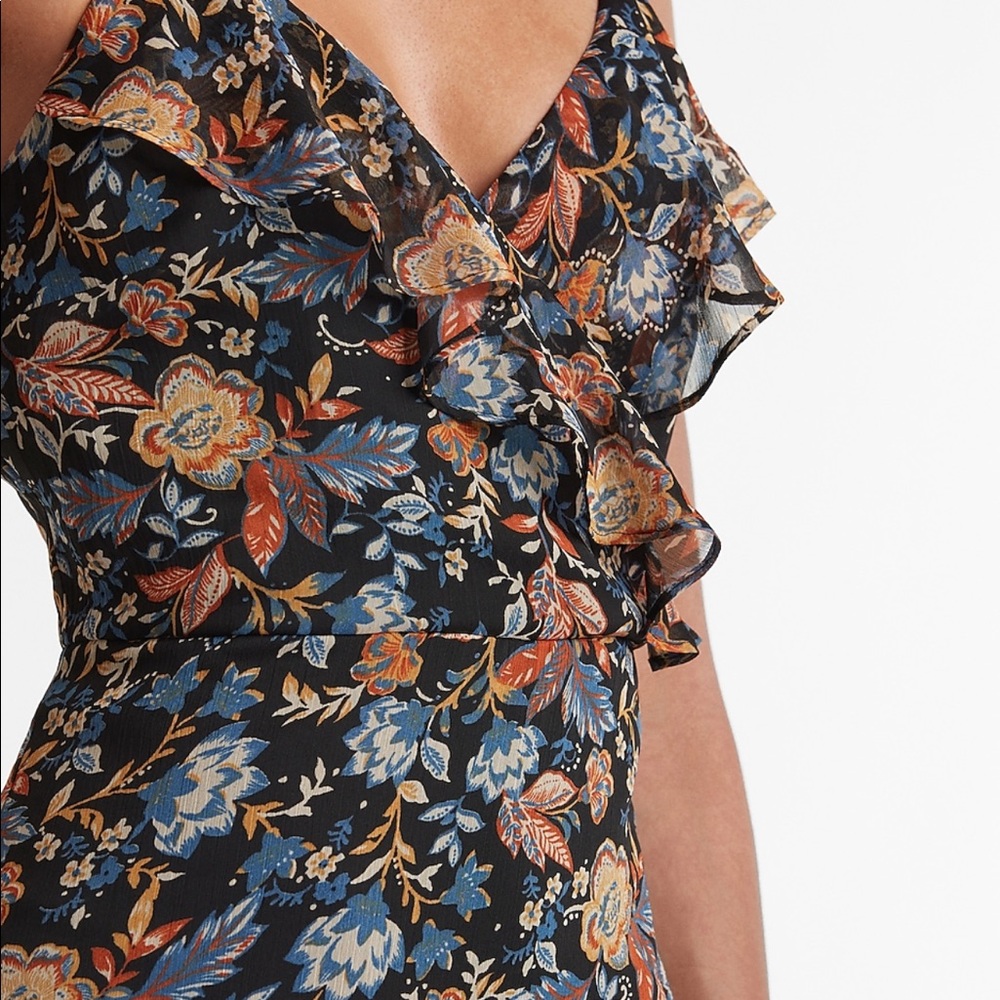 Floral ruffle hi-lo wrap midi dress - Picture 2 of 5